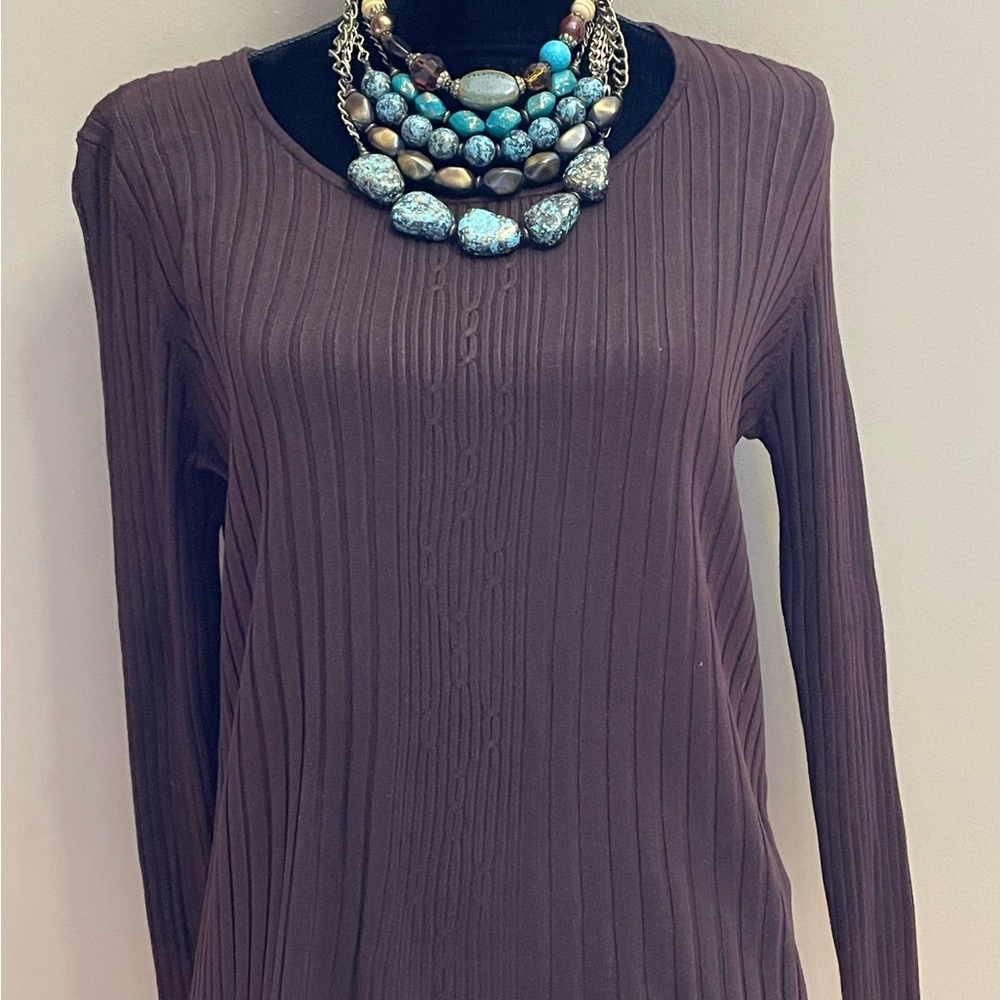 Elegant Brown Ribbed Women's Top